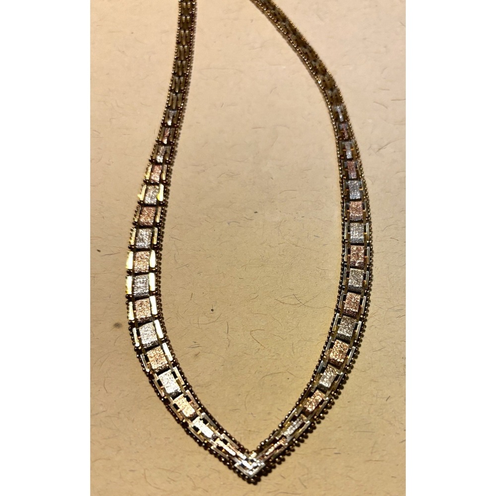 Vintage Sterling Silver 925 Italy Vermeil Visit › Tri Color V Front Necklace